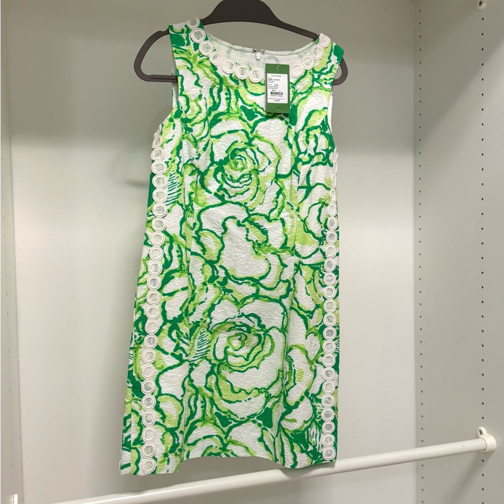 Lilly Pulitzer Mila Floral Green White Sleeveless Shift Dress Lace Size 6 NWT - Picture 3 of 3